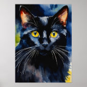 Black Cat Waterverf Wall Poster (Voorkant)
