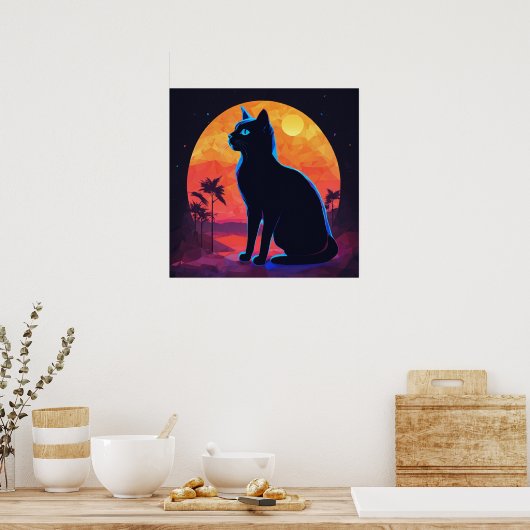 Black Cat Waterverf Wall Poster (Keuken)
