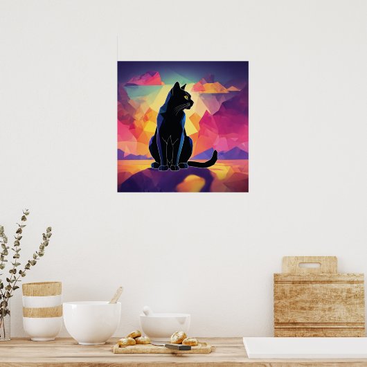 Black Cat Waterverf Wall Poster (Keuken)