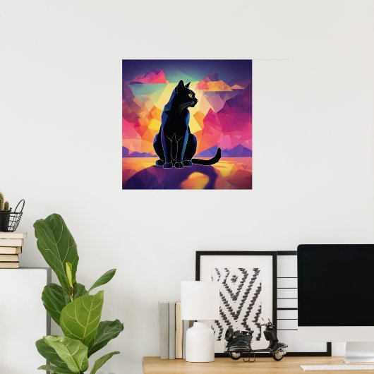 Black Cat Waterverf Wall Poster (Thuiskantoor)