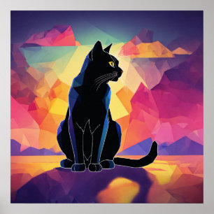 Black Cat Waterverf Wall Poster