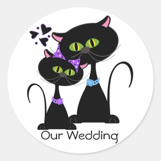 Black Cat Wedding Envelope Seal Ronde Sticker (Voorkant)