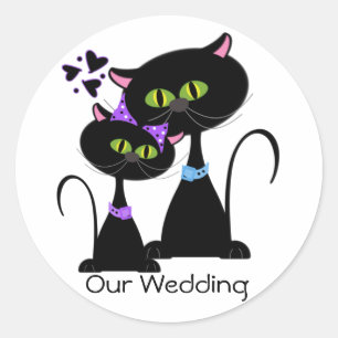 Black Cat Wedding Envelope Seal Ronde Sticker