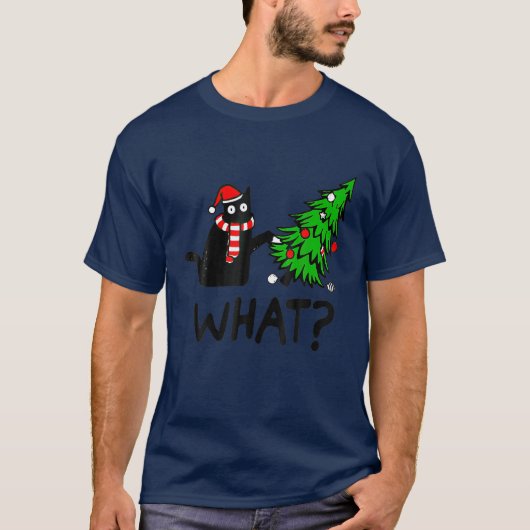 Black Cat What Kerstmis, grappige Kerstmis T-shirt (Voorkant)