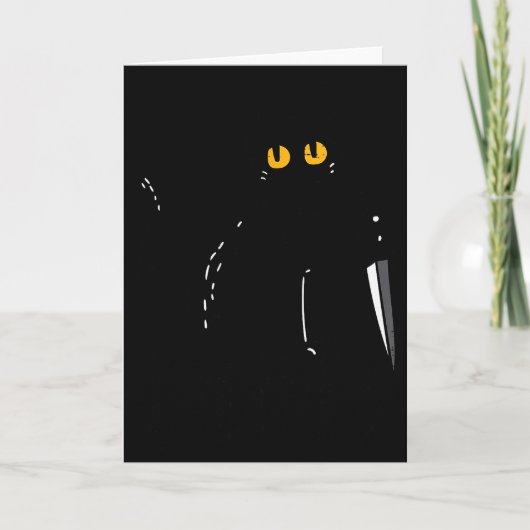 Black Cat What Knife Funny Murderous Halloween Pet Kaart (Voorkant)
