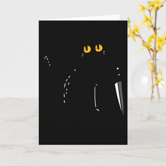Black Cat What Knife Funny Murderous Halloween Pet Kaart (Gele Bloem)