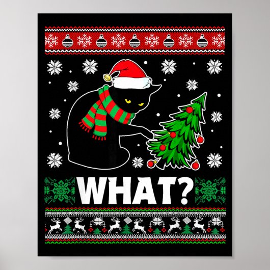 Black Cat What Pushing Tree Over Ugly Christmas Sw Poster (Voorkant)