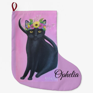 Black Cat Whimsical Art Grote Kerstsok