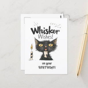Black Cat Whisker Wensen op je verjaardag Briefkaart