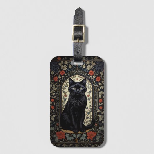 Black Cat William Morris Geïnspireerd Bagagelabel (Voorkant (verticaal))