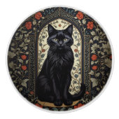 Black Cat William Morris Geïnspireerd Keramische Knop (Voorkant)