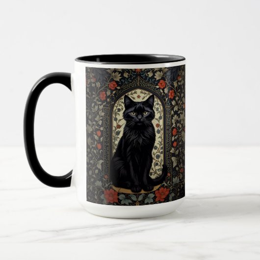 Black Cat William Morris Geïnspireerd Mok (Links)
