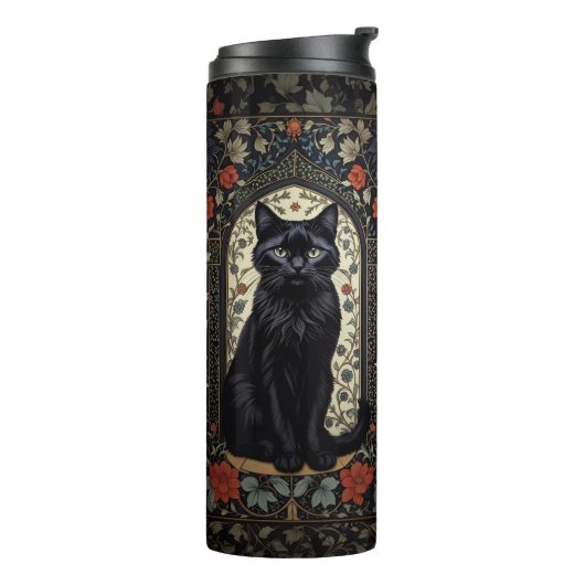 Black Cat William Morris Geïnspireerd Thermosbeker (Gedraaid links)