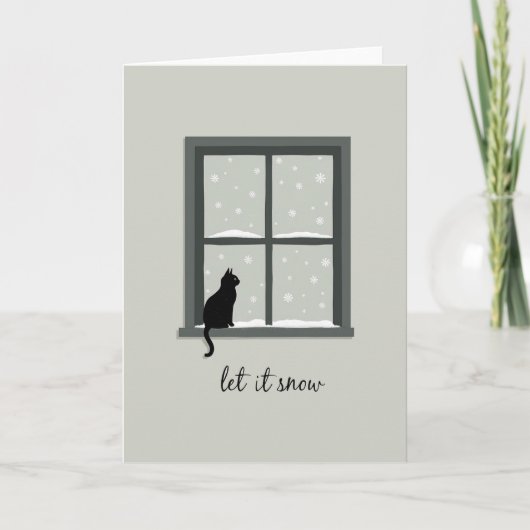 Black Cat Window Let It Snow Winter Card Kaart (Voorkant)