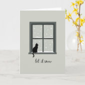 Black Cat Window Let It Snow Winter Card Kaart (Gele Bloem)