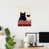 Black Cat Wine Lover Funny Poster (Thuiskantoor)