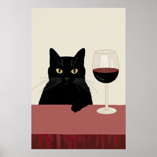 Black Cat Wine Lover Funny Poster (Voorkant)