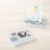 Black cat winter  glazen onderzetter (Schuin)