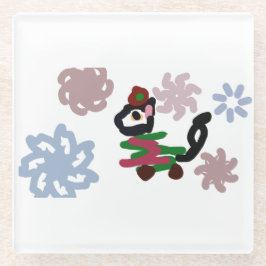 Black cat winter  glazen onderzetter