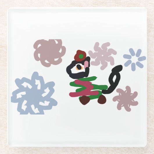 Black cat winter  glazen onderzetter (Voorkant)