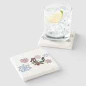 Black cat winter  stenen onderzetter (Zijkant)