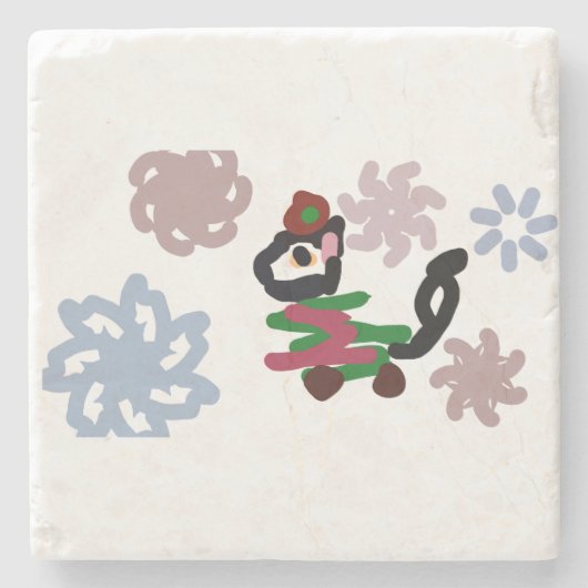 Black cat winter  stenen onderzetter (Voorkant)