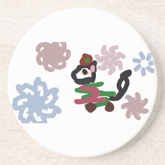 Black cat winter  zandsteen onderzetter (Voorkant)