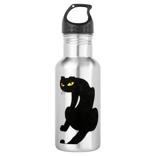 BLACK CAT wit, oranje geel Waterfles (Voorkant)