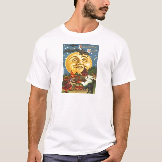 Black Cat Witch Bat Volle Maan T-shirt (Voorkant)