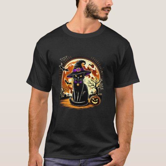 Black Cat Witch Cats Enge Halloween Cat T-shirt (Voorkant)