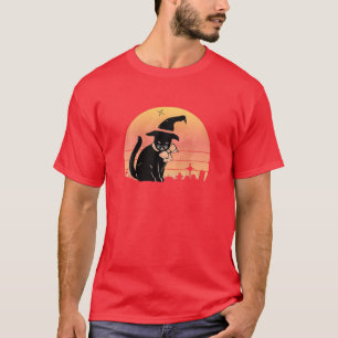 Black Cat Witch Full Moon  Halloween Costum T-shirt
