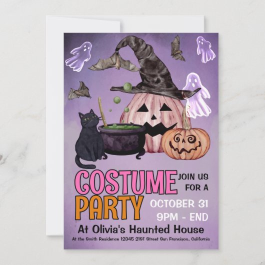 Black Cat Witch Ghost Halloween Costume Party  Kaart (Voorkant)