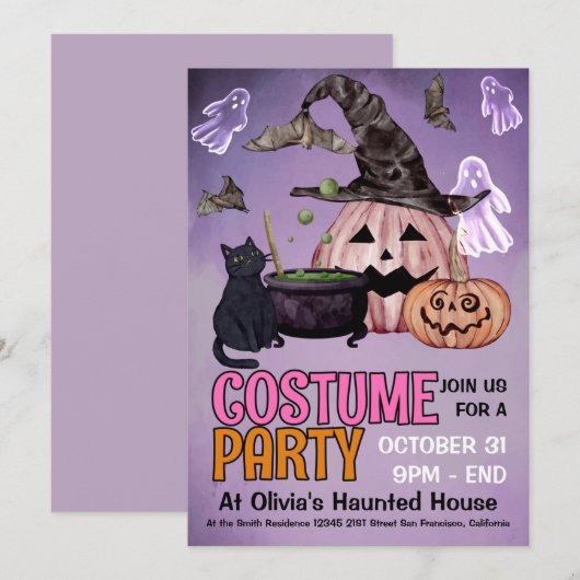 Black Cat Witch Ghost Halloween Costume Party  Kaart (Voorkant / Achterkant)