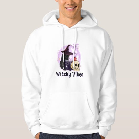 Black Cat Witch Halloween Hoodie (Voorkant)