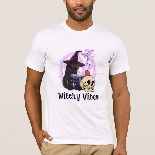 Black Cat Witch Halloween T-shirt (Voorkant)