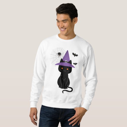 Black Cat Witch Halloween Trui (Voorkant volledig)