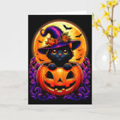 Black Cat Witch Hat Pumpkin Funny Halloween Men Wo Kaart (Gele Bloem)