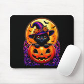 Black Cat Witch Hat Pumpkin Funny Halloween Men Wo Muismat (Met muis)