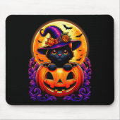 Black Cat Witch Hat Pumpkin Funny Halloween Men Wo Muismat (Voorkant)