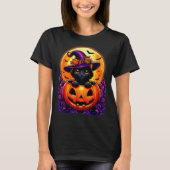 Black Cat Witch Hat Pumpkin Funny Halloween Men Wo T-shirt (Voorkant)