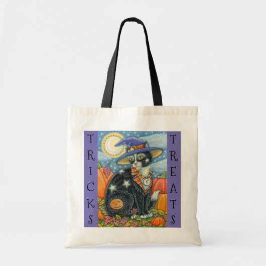 BLACK CAT WITCH & MOUSE HALLOWEEN TRICK OR TREAT TOTE BAG (Voorkant)