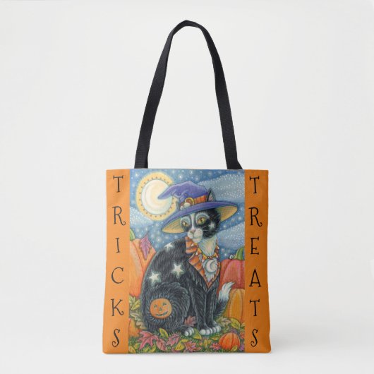 BLACK CAT WITCH & MOUSE HALLOWEEN TRICK OR TREAT TOTE BAG (Voorkant)
