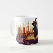 Black Cat Witch Mug | Magical Halloween Coffee Cup Koffiemok (Voorkant links)