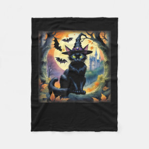 Black Cat Witch Pet Halloween Volle Maan Vleermuiz Fleece Deken