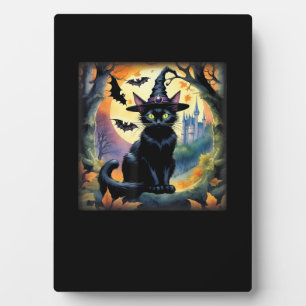 Black Cat Witch Pet Halloween Volle Maan Vleermuiz Fotoplaat