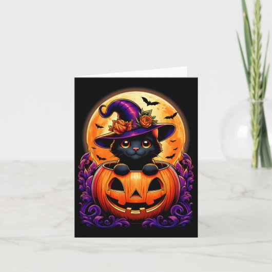 Black Cat Witch Pet Pompoen Grappige Halloween Man Kaart (Voorkant)