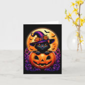 Black Cat Witch Pet Pompoen Grappige Halloween Man Kaart (Gele Bloem)