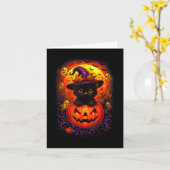 Black Cat Witch Pet Pompoen Grappige Halloween Man Kaart (Gele Bloem)