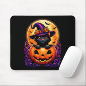 Black Cat Witch Pet Pompoen Grappige Halloween Man Muismat (Met muis)
