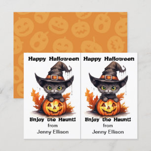 Black Cat Witch Pet School Party Halloween Kaart